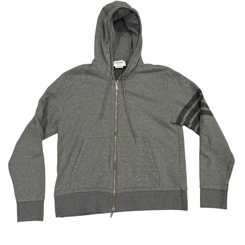 Thom Browne Loopback 4-Bar Zip Hoodie Sz 4 (XL) Gray Japan